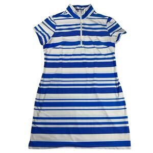 Jude Connolly Alexia Royal Blue Horizontal Stripe Dress Zip Neckline Size XL